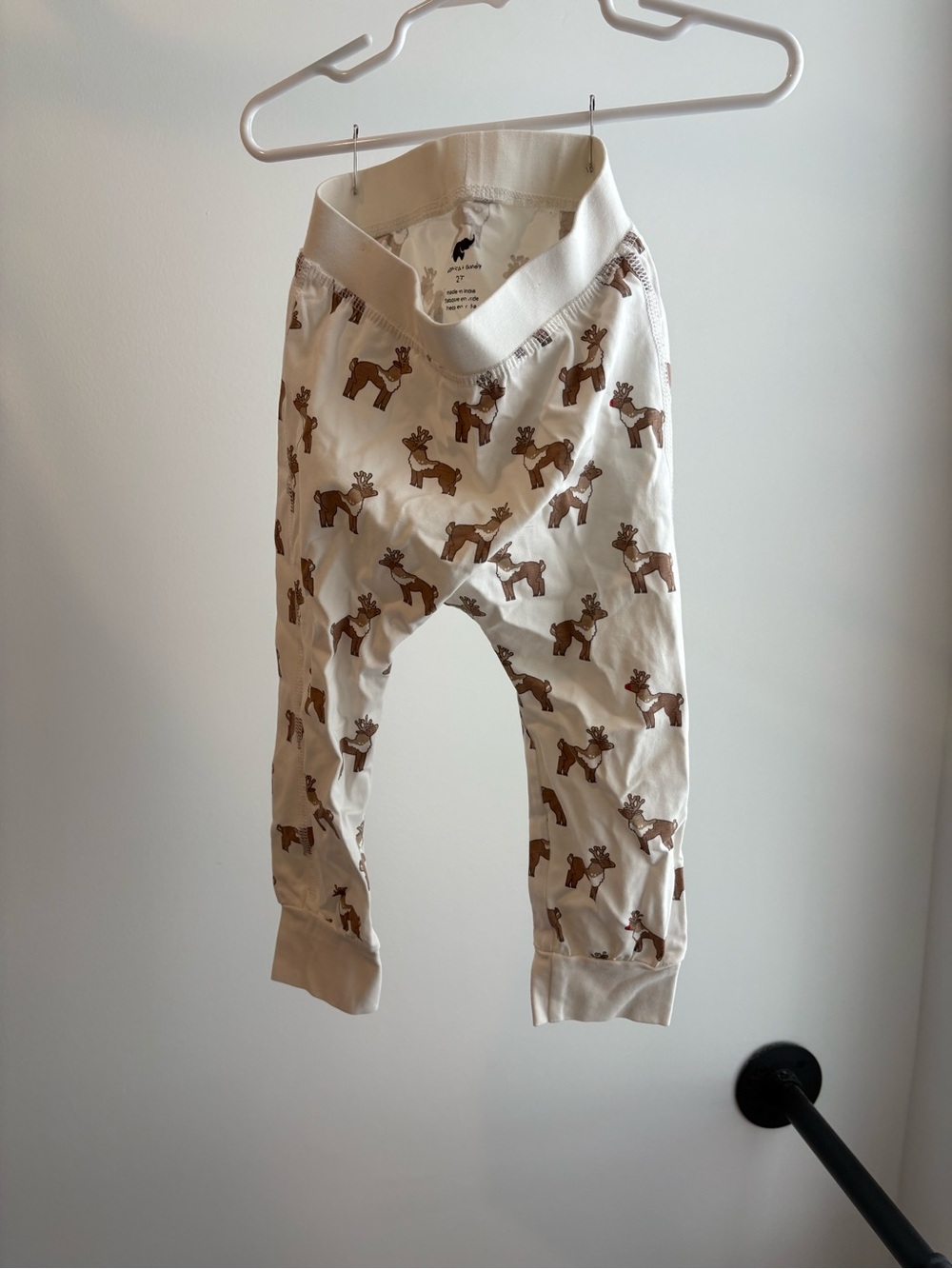 Monica + Andy White Joggers with Brown Reindeer Print, Unisex, Boy, Girl,